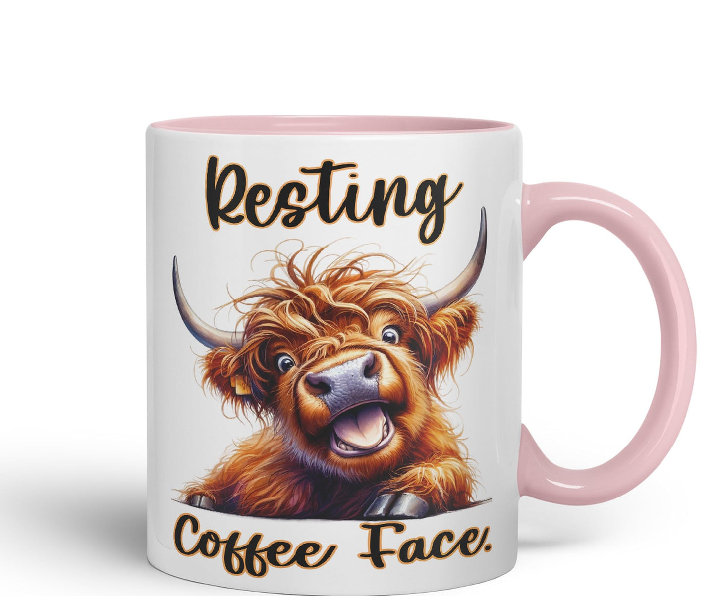 Resting Coffee Face Cow Highland Joke sarkasm Sarcastic Ceramic Coloured Mug Cup for Tea Coffee Hot Brew 330ml 11Oz Gift