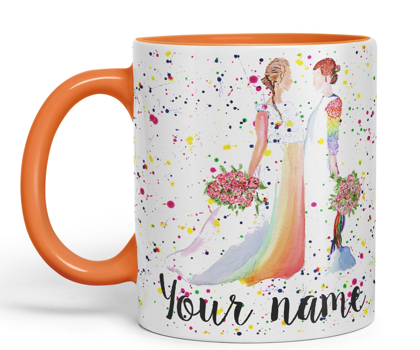 Vixar Personalised with Your Text Wedding Mrs and Mrs Pride Lesbian Art Coloured Ceramic Mug Cup Gift 330ml 11oz Custom Work Office Tea Coffee