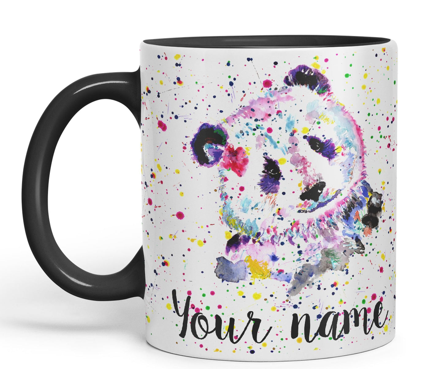 Vixar Personalised with Your Text Panda Bear Watercolour Art Coloured Ceramic Mug Cup Gift 330ml 11oz Custom Work Office Tea Coffee (O1)