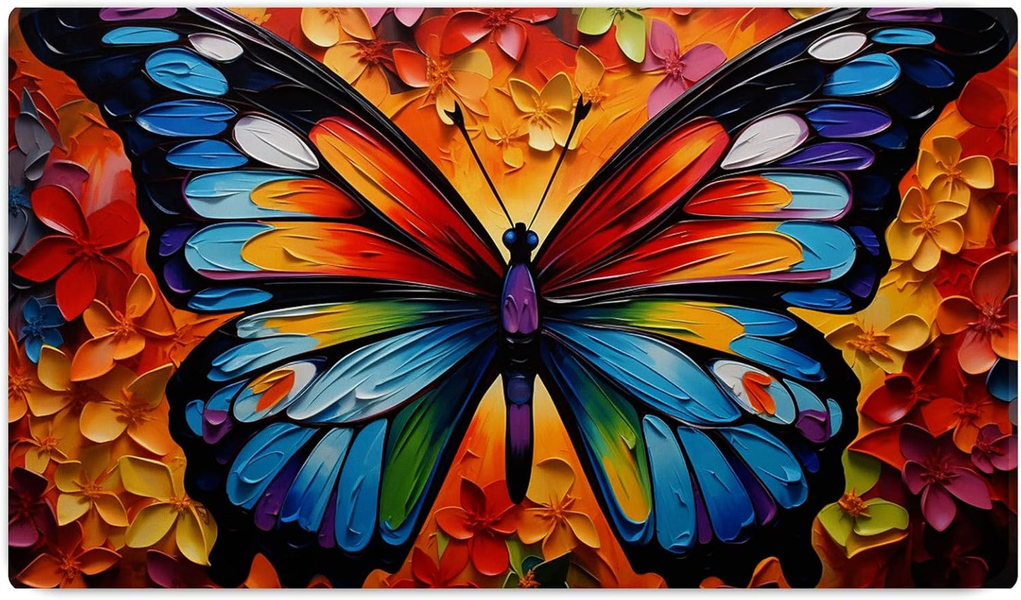 Vixar Colourful Mosaic Butterfly Large Desk Mat – Vibrant Nature Fabric Mouse Pad with 3mm Non-Slip Rubber Base, 600 x 350mm
