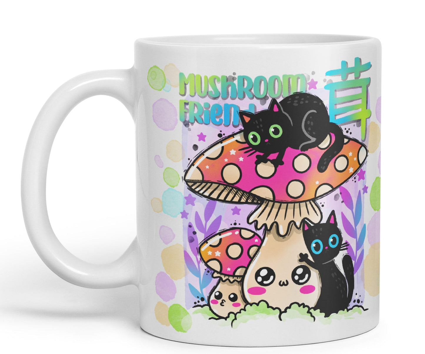 Vixar Mushroom with Cats Cat Friend Coloured Ceramic Mug Cup Gift 330ml 11oz Work Office Tea Coffee Valentines
