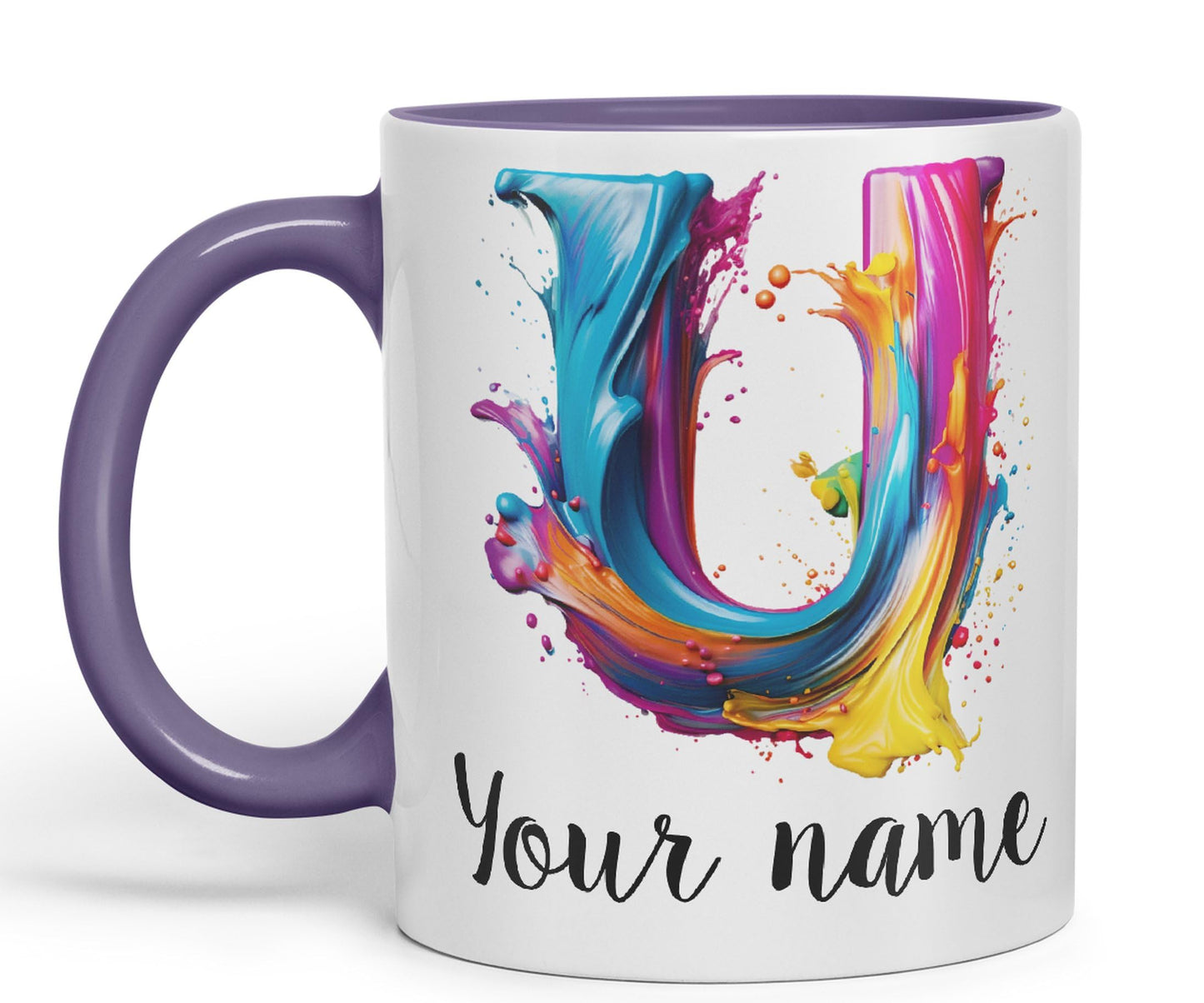 Personalised Letter U mug, Alphabet cusomized custom Letter U Monogram watercolour Ceramic Coloured Mug Cup for Tea Coffee Hot brew 330ml 11Oz Gift