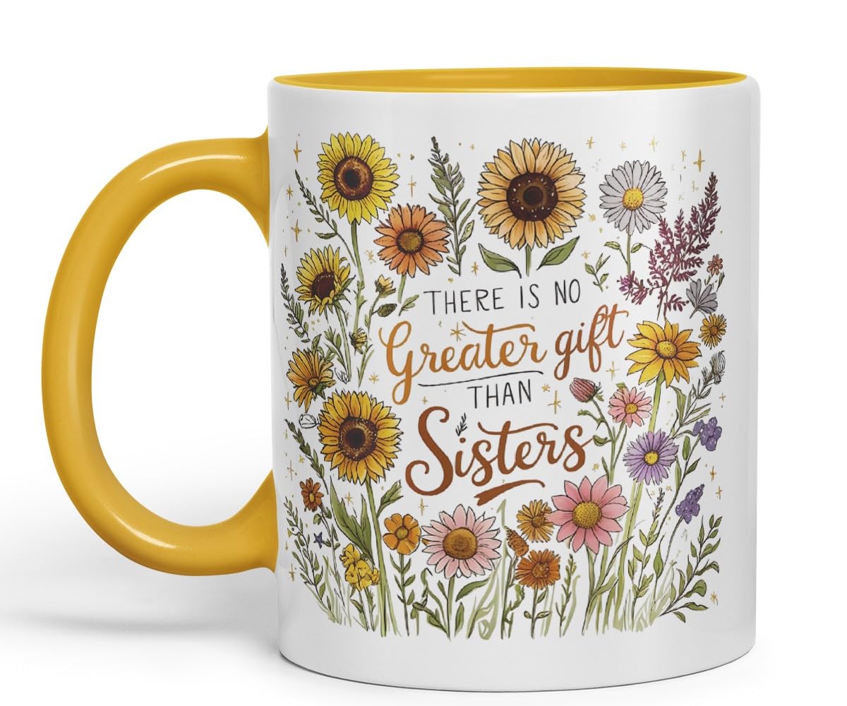 Vixar There is No Greater Friend Than a Sister Coloured Mug Cup Floral Sister Gift 11oz (Black)