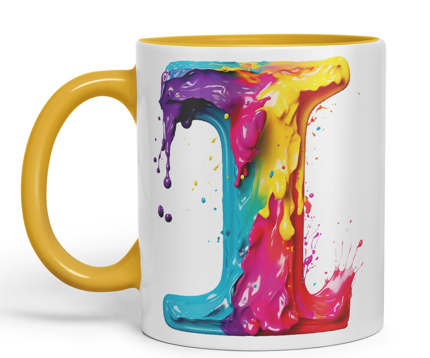 Letter I mug, Alphabet Letter I Monogram watercolour Ceramic Coloured Mug Cup for Tea Coffee Hot brew 330ml 11Oz Gift