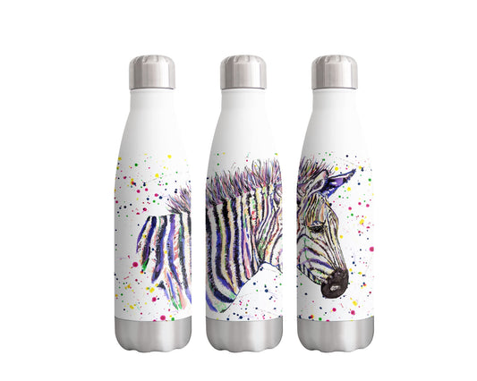 Vixar Zebra Wildlife Animals Watercolour Art Bottle Double Wall Insulated Stainless Steel Sport Drinks 500ml White Gift Ideal for School Work Office Oudoor Sports Keeps Hot and Cold Drinks