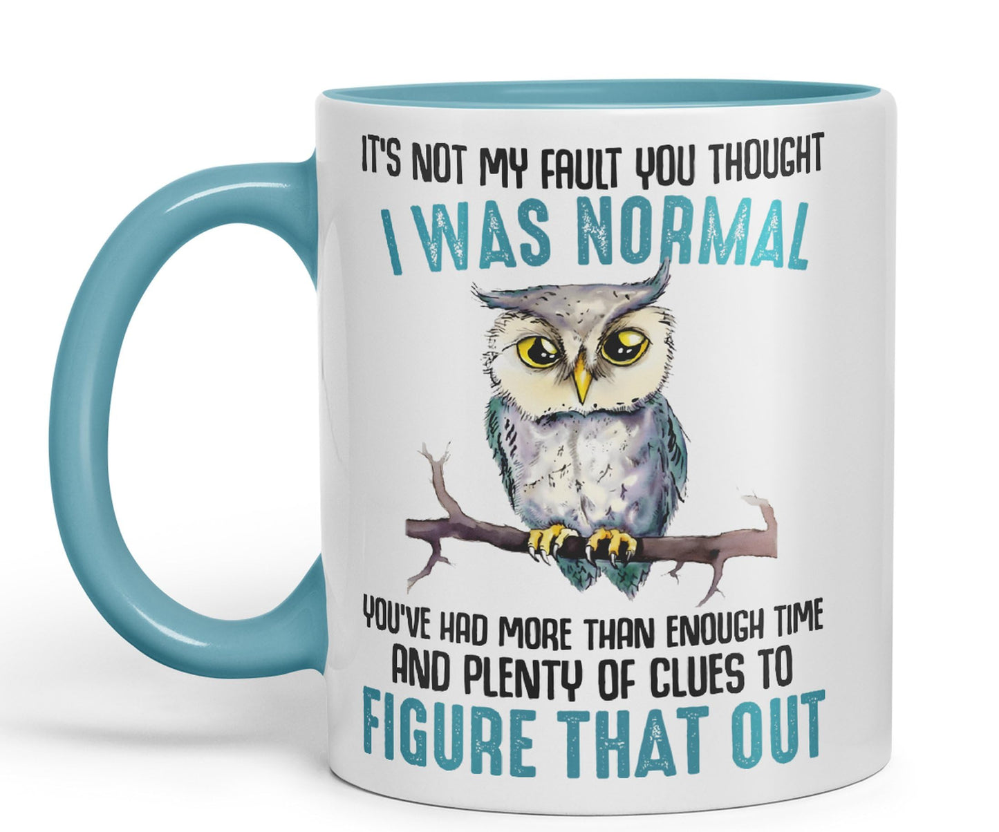 It's Not My Fault YouThought I was Normal, Owl Sarcastic Joke Ceramic Coloured Mug Cup for Tea Coffee Hot Brew 330ml 11Oz