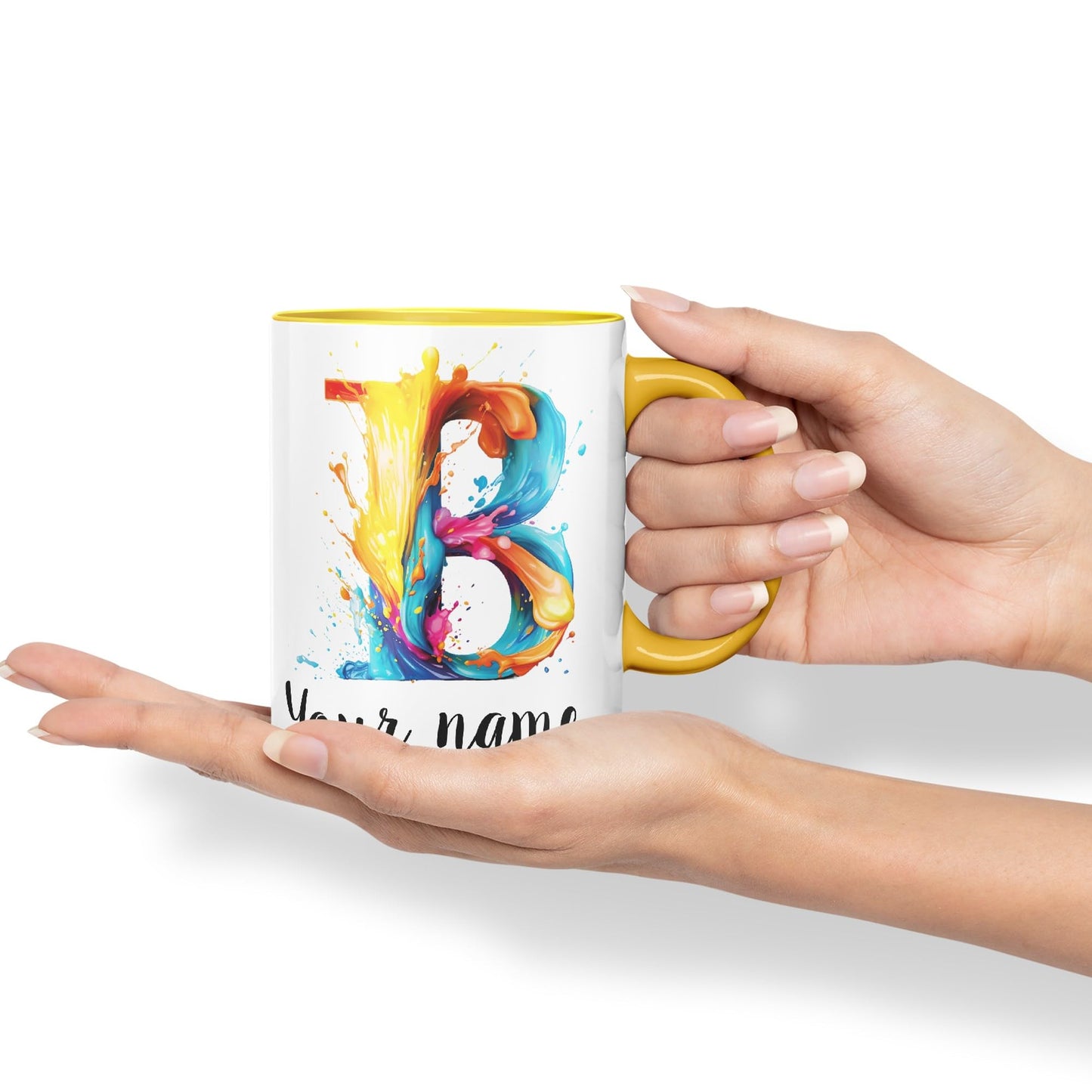 Personalised Letter B mug, Alphabet cusomized custom your Letter B Monogram watercolour Ceramic Coloured Mug Cup for Tea Coffee Hot brew 330ml 11Oz Gift