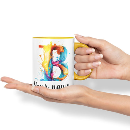 Personalised Letter B mug, Alphabet cusomized custom your Letter B Monogram watercolour Ceramic Coloured Mug Cup for Tea Coffee Hot brew 330ml 11Oz Gift