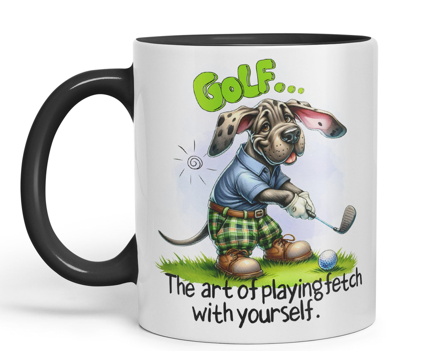 Golf … The Art of playingfetch with Your self, Dog Joke sarkasm Ceramic Coloured Mug Cup for Tea Coffee Hot Brew 330ml 11Oz Gift