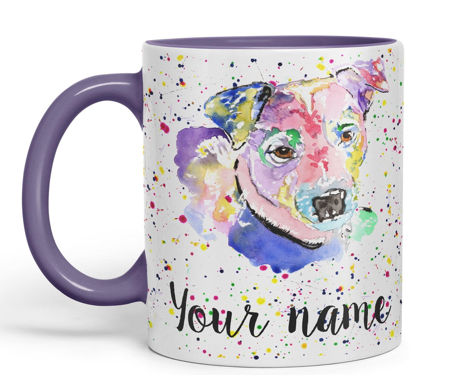 Personalised mug with Your Text name Jack Russell Terrier Dog pet animals Watercolour Art Coloured Ceramic Mug Cup Gift 330ml 11oz Custom Work Office Tea Coffee