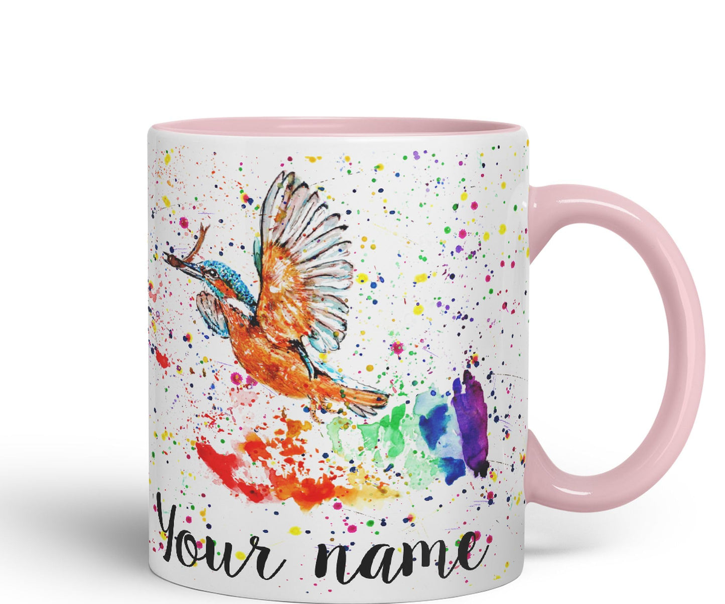 Vixar Personalised with Your Text King Fisher Kingfisher Bird Animals Watercolour Art Coloured Ceramic Mug Cup Gift 330ml 11oz Custom Work Office Tea Coffee