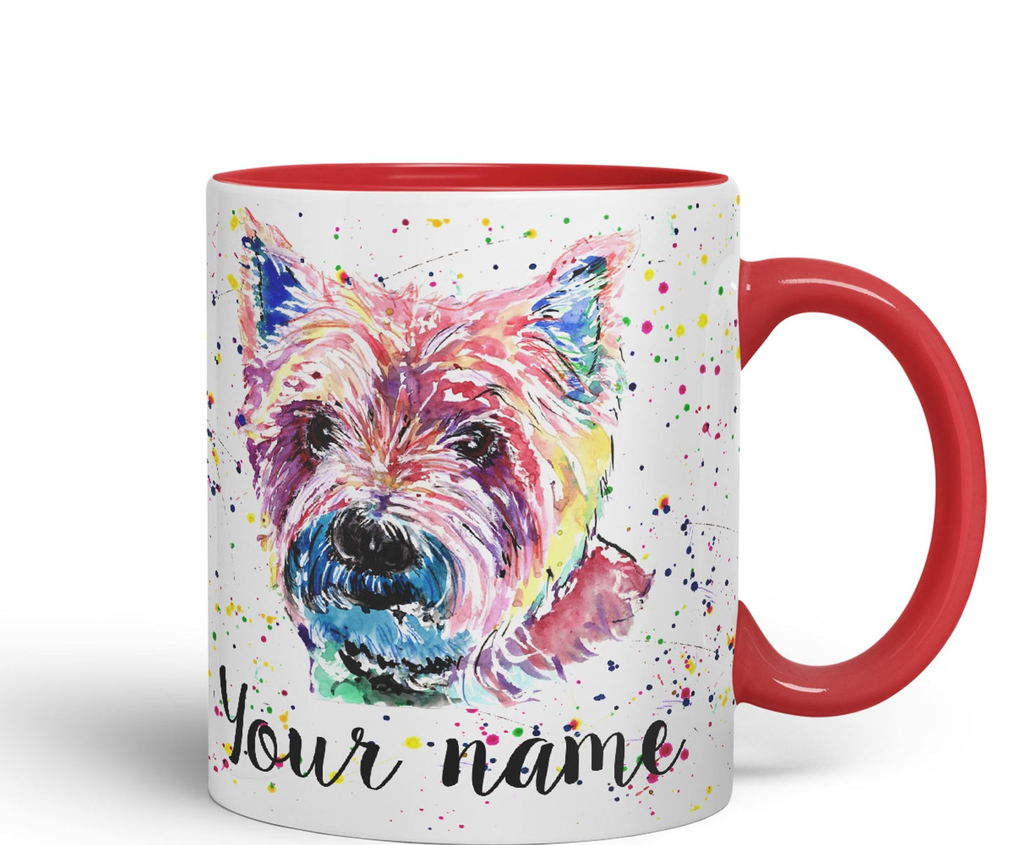 Personalised mug with Your Text name West Highland terrier Scottish animals Watercolour Art Coloured Ceramic Mug Cup Gift 330ml 11oz Custom Work Office Tea Coffee