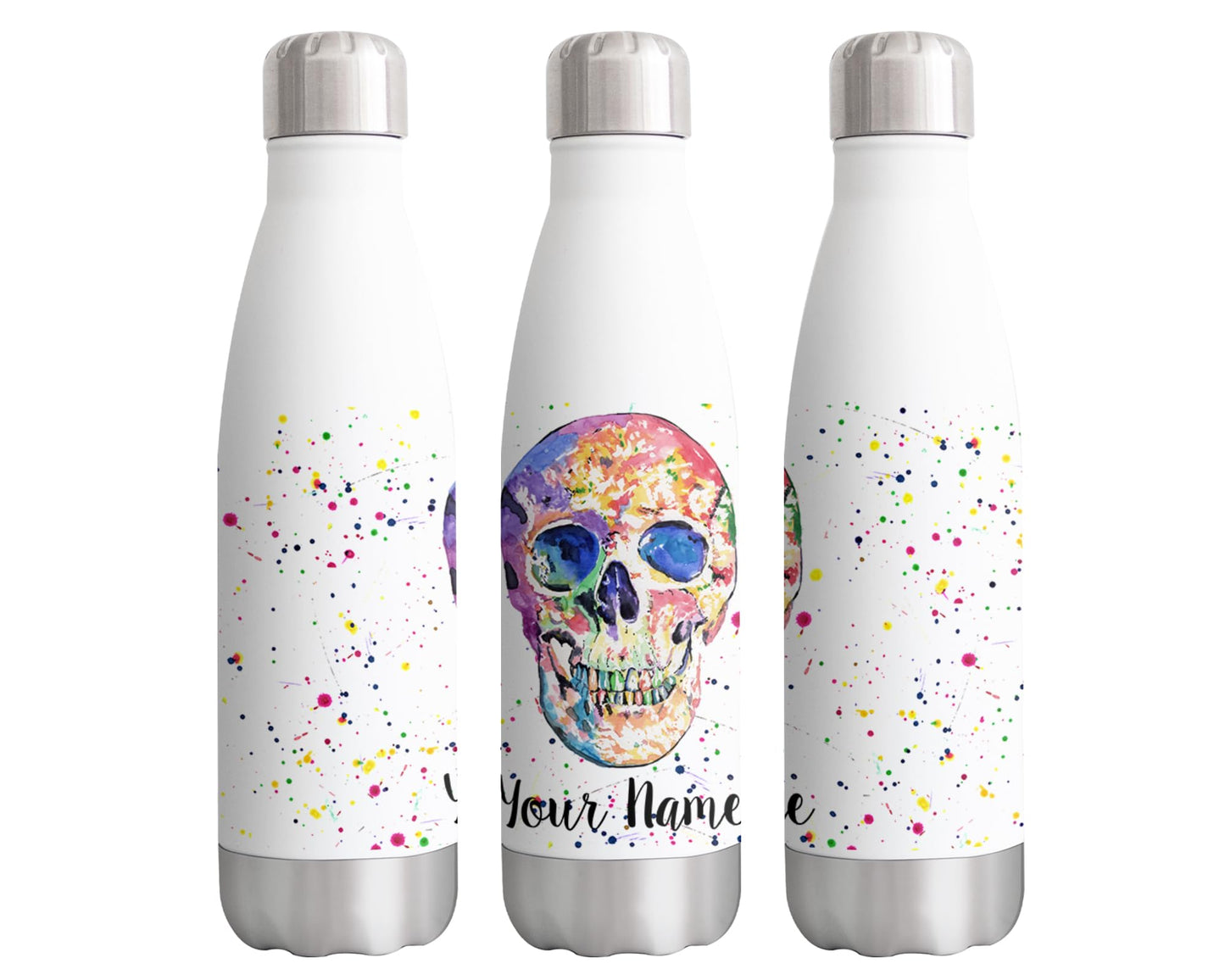 Vixar Skull front Personalised Custom Bottle with your Text/name Watercolour Bottle double Wall insulated Stainless steel sport Drinks 500ml