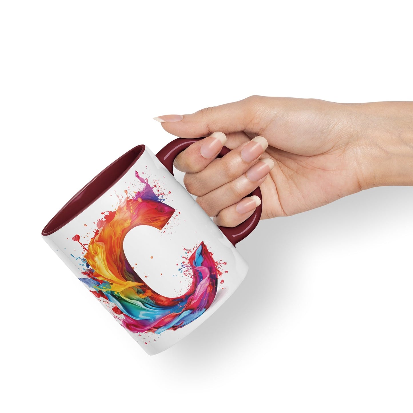 Letter C mug, Alphabet Letter C Monogram watercolour Ceramic Coloured Mug Cup for Tea Coffee Hot brew 330ml 11Oz Gift