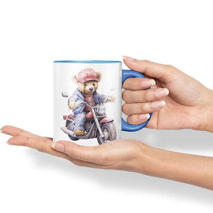 Vixar Teddy Bear Biker Motorbike Ceramic Mug Coloured Mug Cup Gift Birthday Work Office Tea Coffee