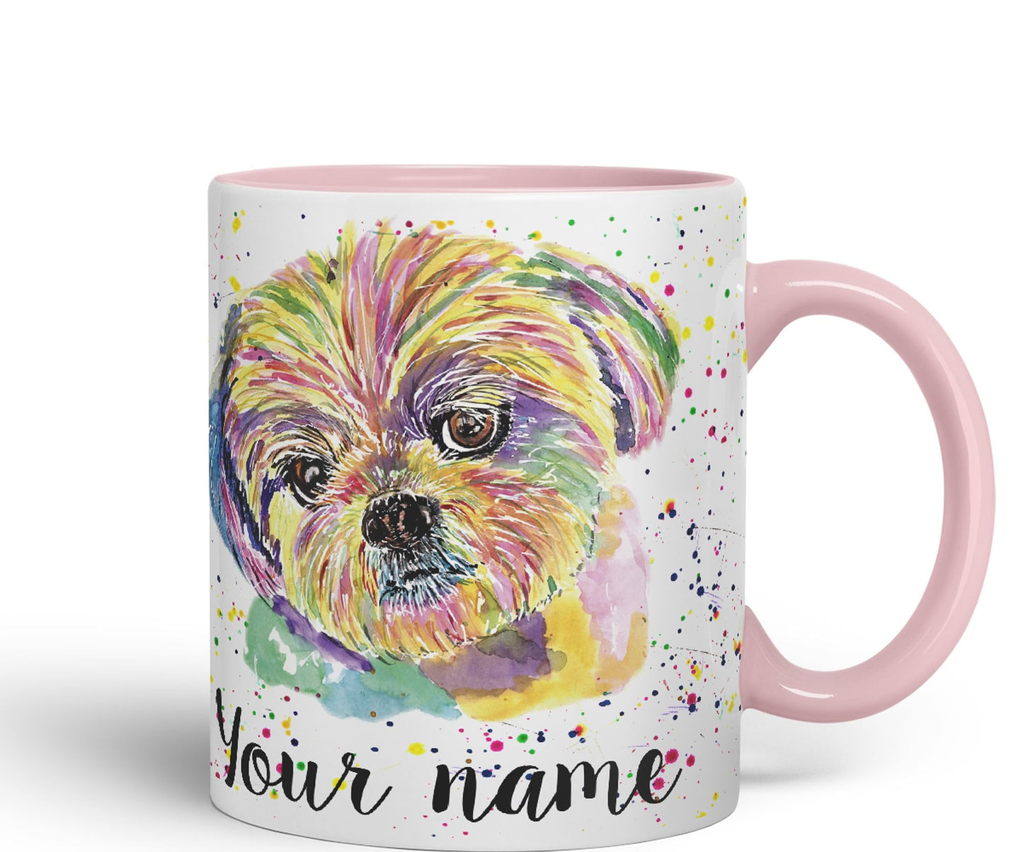 Vixar Personalised with Your Text Shih Tzu Dog Pet Animal Watercolour Art Coloured Ceramic Mug Cup Gift 330ml 11oz Custom Work Office Tea Coffee (O1)