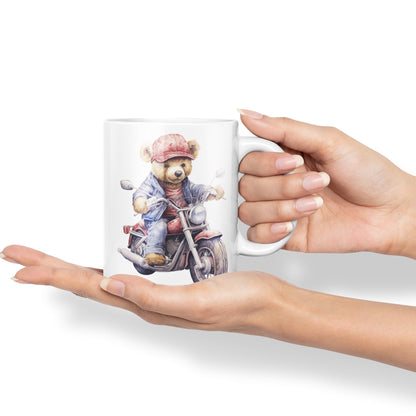 Vixar Teddy Bear Biker Motorbike Ceramic Mug Coloured Mug Cup Gift Birthday Work Office Tea Coffee