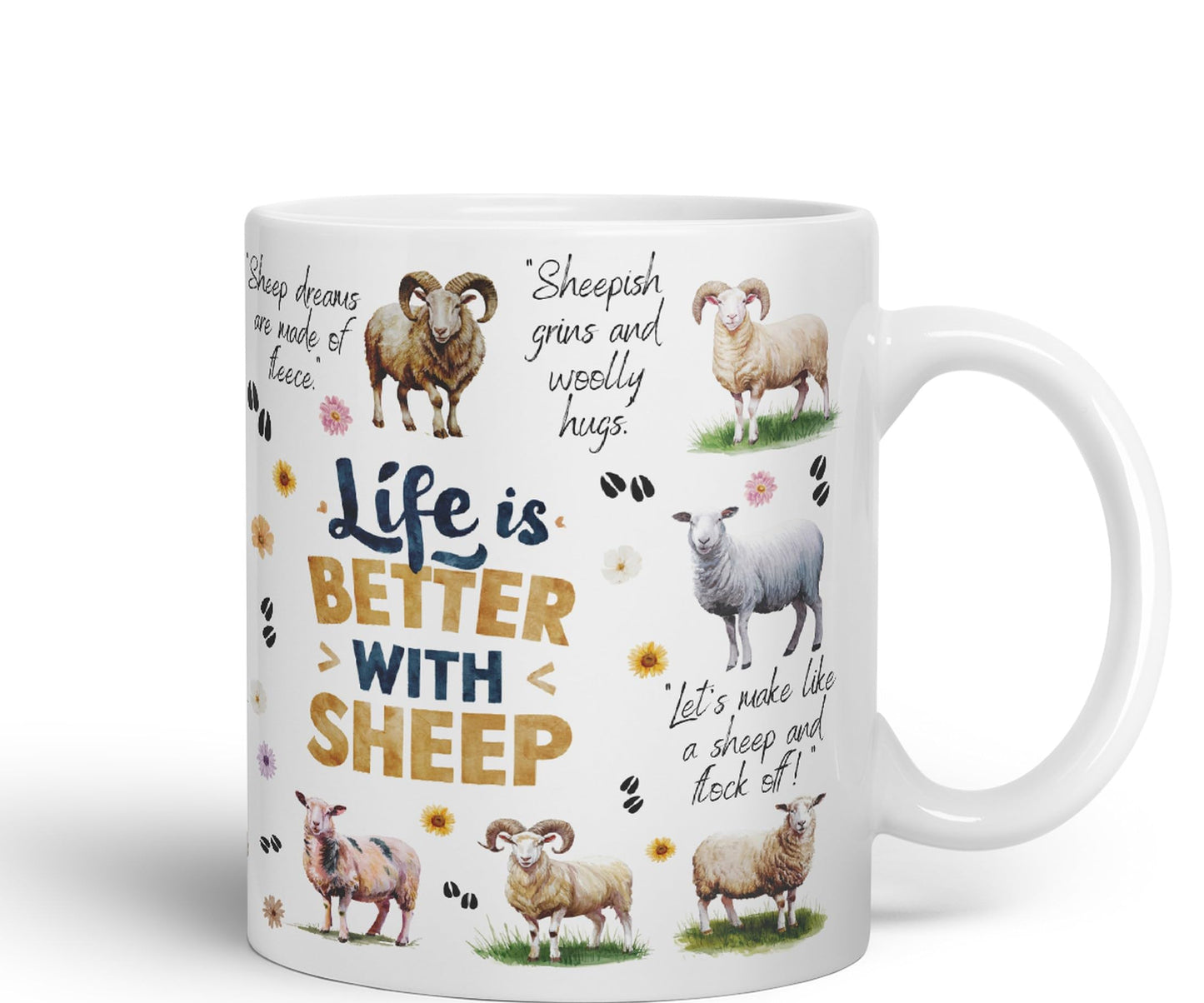 Life Better with Sheep Joke sarkasm Sarcastic Ceramic Coloured Mug Cup for Tea Coffee Hot Brew 330ml 11Oz Gift