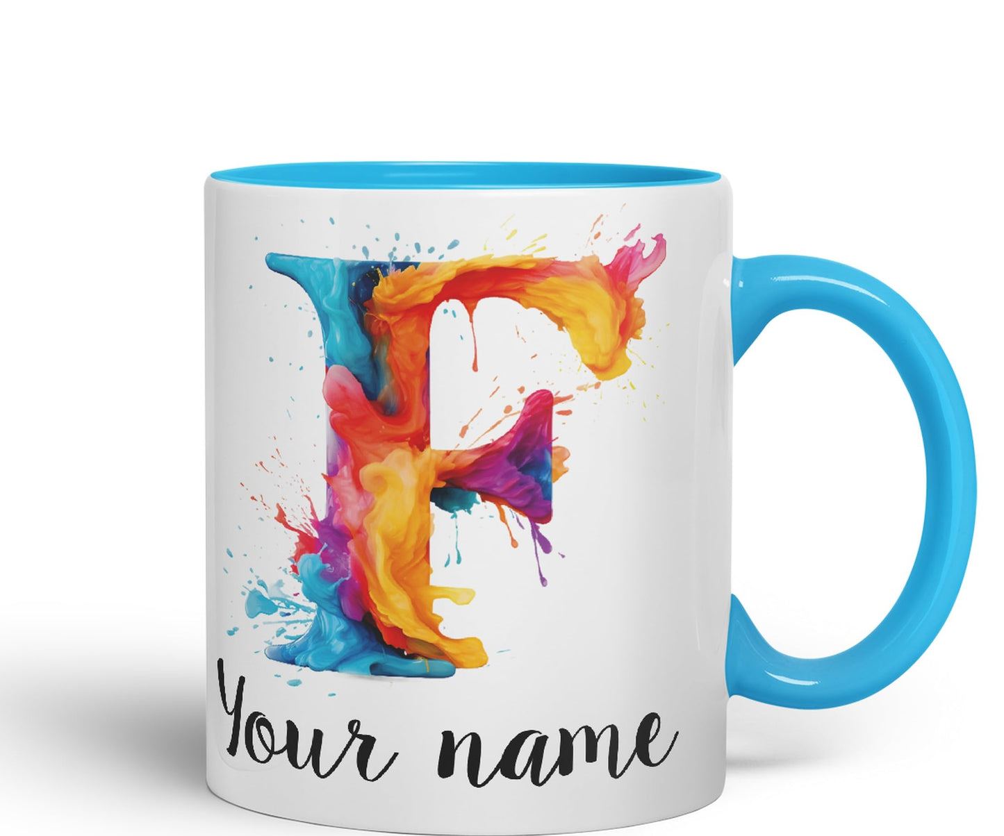 Personalised Letter F mug, Alphabet cusomized custom your Letter F Monogram watercolour Ceramic Coloured Mug Cup for Tea Coffee Hot brew 330ml 11Oz Gift