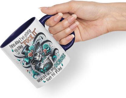 Vixar One Day I’m Going to Say F*** It and Let All My Demons Out to Play Gothic Skeleton Coloured Mug Cup 11oz (Black)