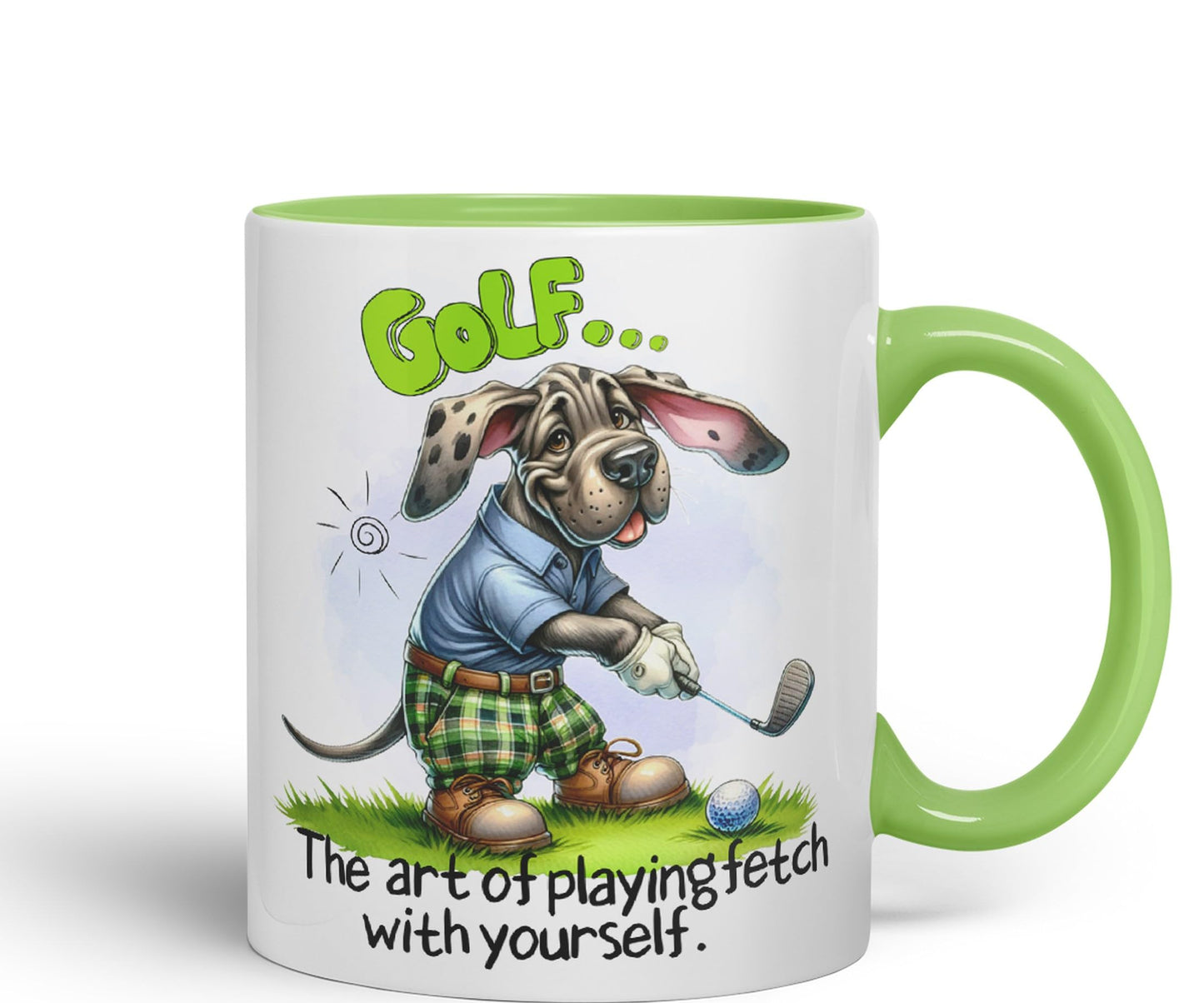 Golf … The Art of playingfetch with Your self, Dog Joke sarkasm Ceramic Coloured Mug Cup for Tea Coffee Hot Brew 330ml 11Oz Gift