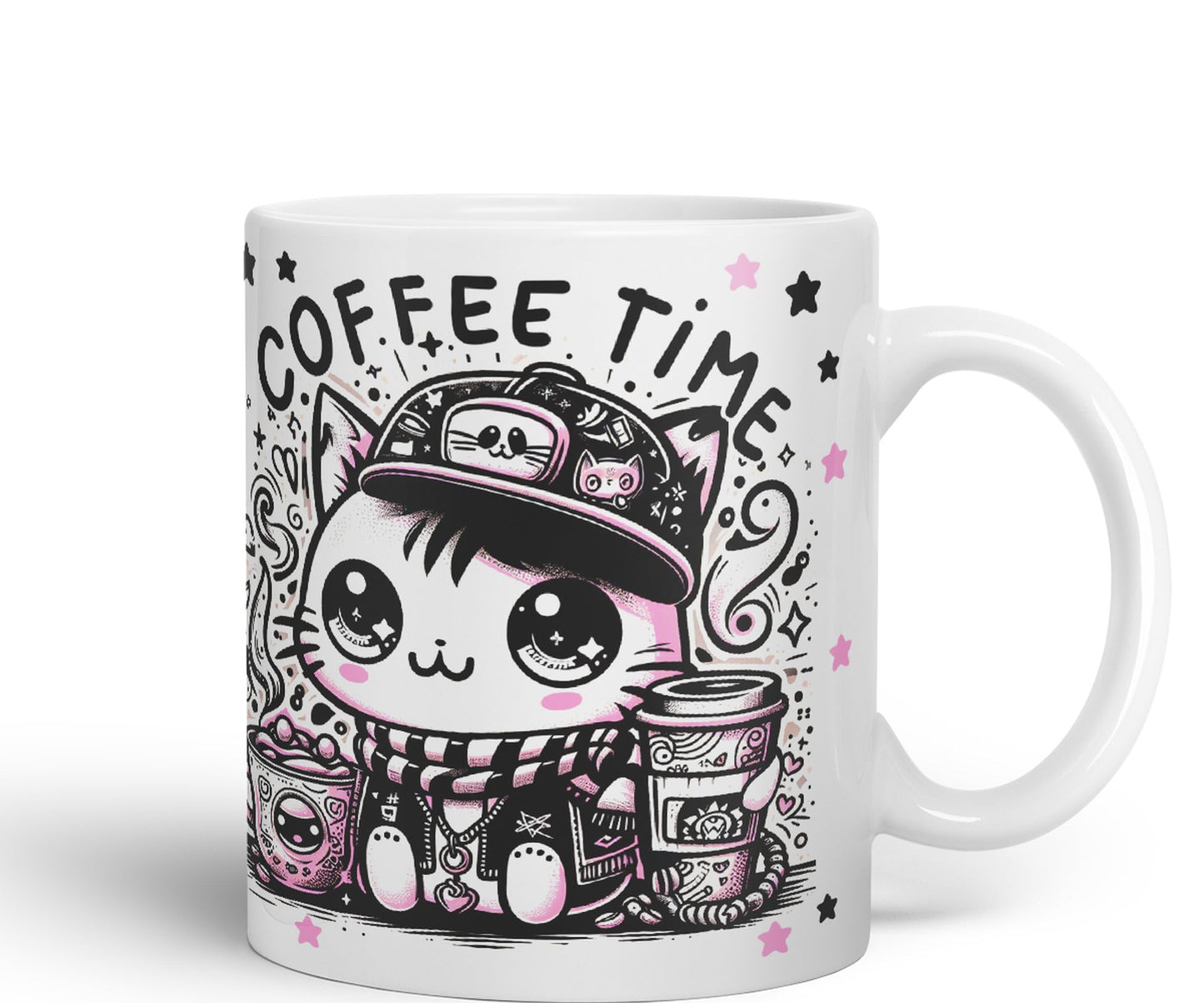 Coffee Time cat Kitten Joke sarkasm Sarcastic Ceramic Coloured Mug Cup for Tea Coffee Hot Brew 330ml 11Oz Gift V2BW