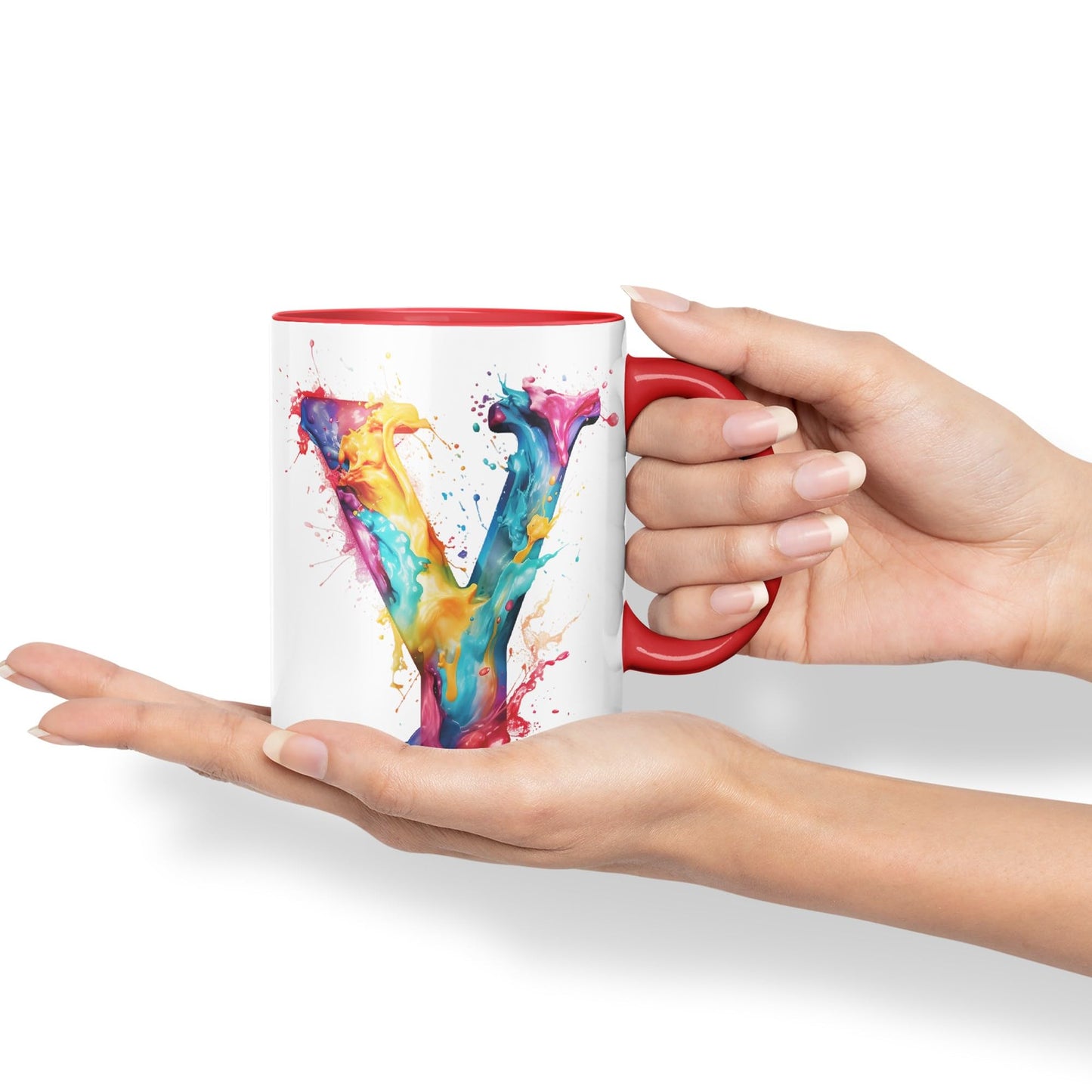 Letter Y mug, Alphabet Letter R Monogram watercolour Ceramic Coloured Mug Cup for Tea Coffee Hot brew 330ml 11Oz Gift
