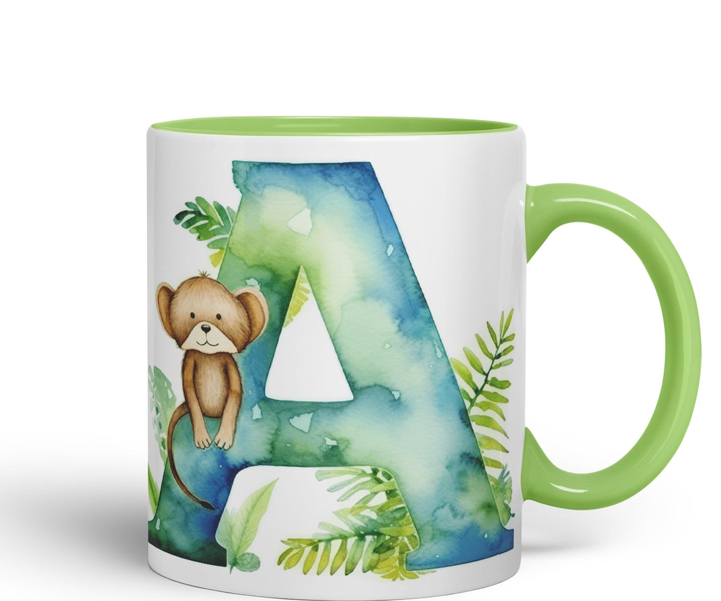 Letter A mug, Animals Alphabet Letter A Monogram animal for kids Ceramic Coloured Mug Cup for Tea Coffee Hot brew 330ml 11Oz Gift