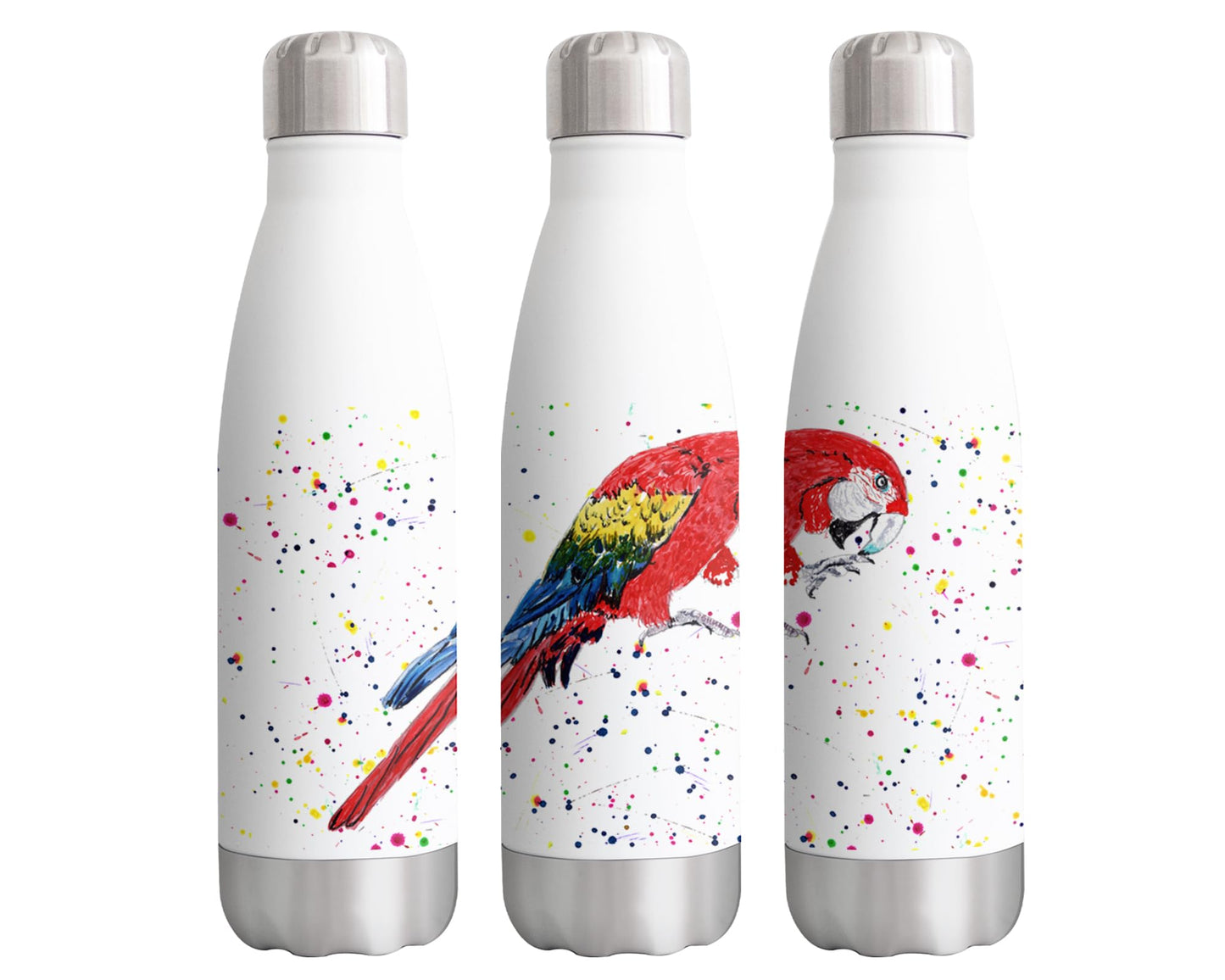 Vixar Parrot Macaw bird Animals Watercolour Bottle double Wall insulated Stainless steel sport Drinks 500ml