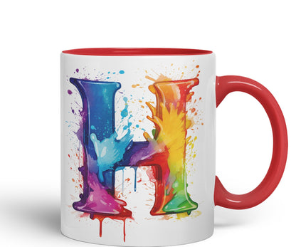 Letter H mug, Alphabet Letter H Monogram watercolour Ceramic Coloured Mug Cup for Tea Coffee Hot brew 330ml 11Oz Gift