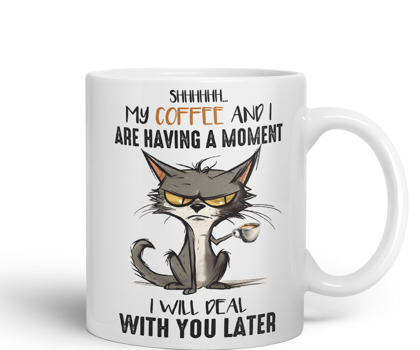 My Coffee and I are Having a Moment, I Will Deal with You Later cat Sarcastic Joke Ceramic Coloured Mug Cup for Tea Coffee Hot Brew 330ml 11Oz