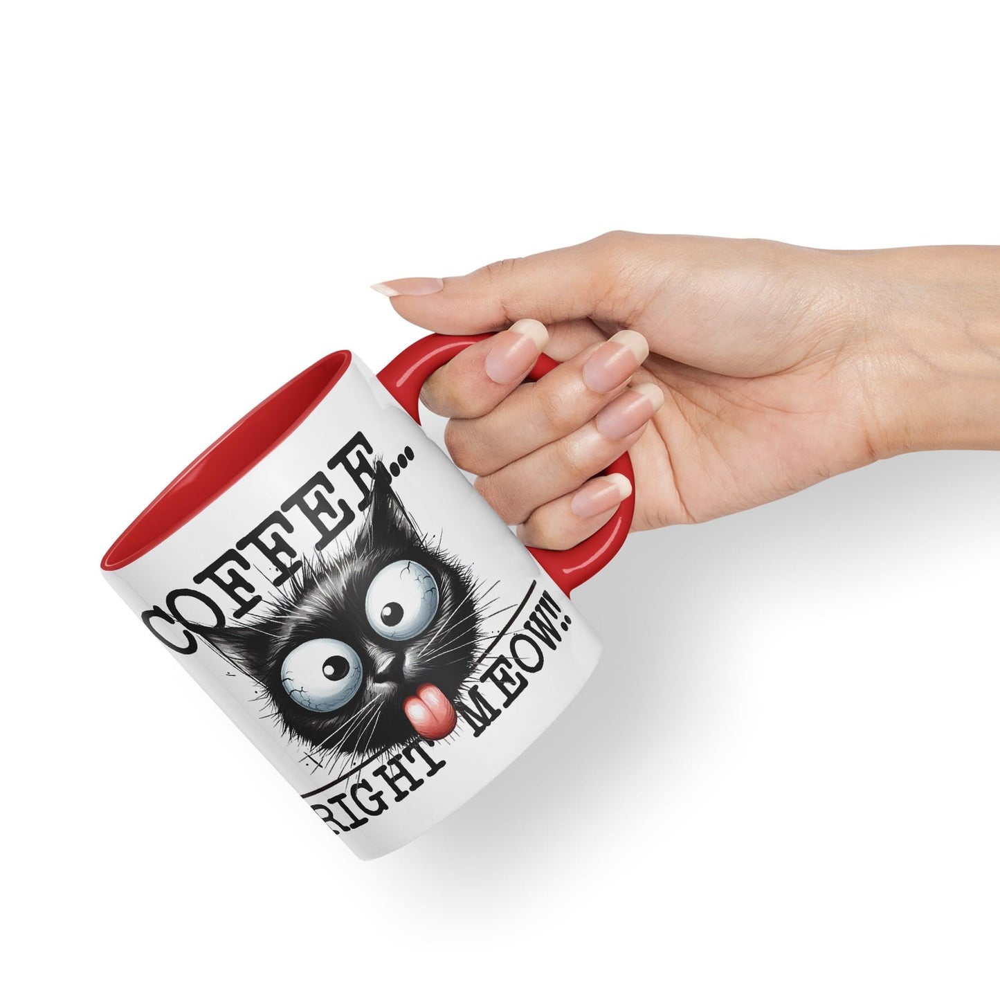 Coffee Right Meaw!! Cat Kitten, Joke sarkasm Sarcastic Ceramic Coloured Mug Cup for Tea Coffee Hot Brew 330ml 11Oz Gift