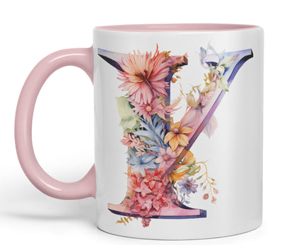Letter Y mug, Floral flowers butterfly Alphabet Letter Y Monogram watercolour Ceramic Coloured Mug Cup for Tea Coffee Hot brew 330ml 11Oz Gift