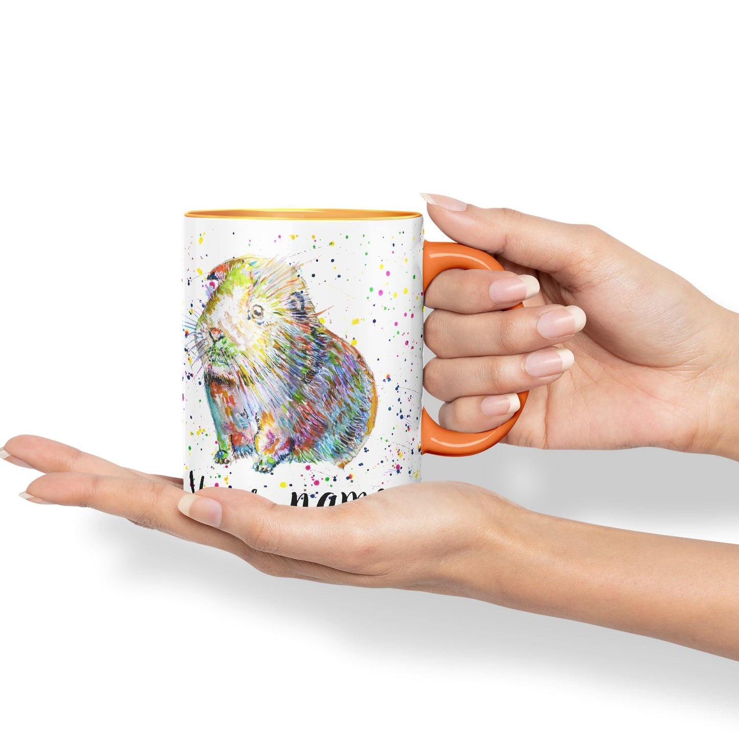 Vixar Personalised with Your Text Guinea Pig Short Haired Pet Watercolour Art Coloured Ceramic Mug Cup Gift 330ml 11oz Custom Work Office Tea Coffee