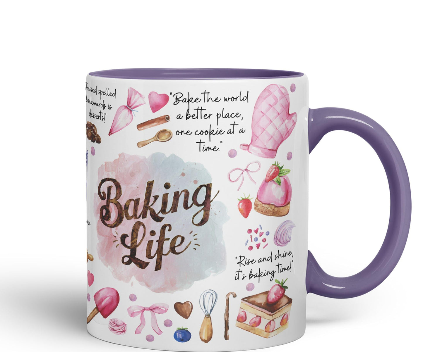 Baking Life Desserts Bake Joke sarkasm Sarcastic Ceramic Coloured Mug Cup for Tea Coffee Hot Brew 330ml 11Oz Gift