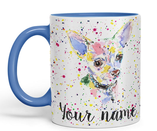 Vixar Personalised with Your Text Chihuahua Short Hair Dog Pet Animals Watercolour Art Coloured Ceramic Mug Cup Gift 330ml 11oz Custom Work Office Tea Coffee