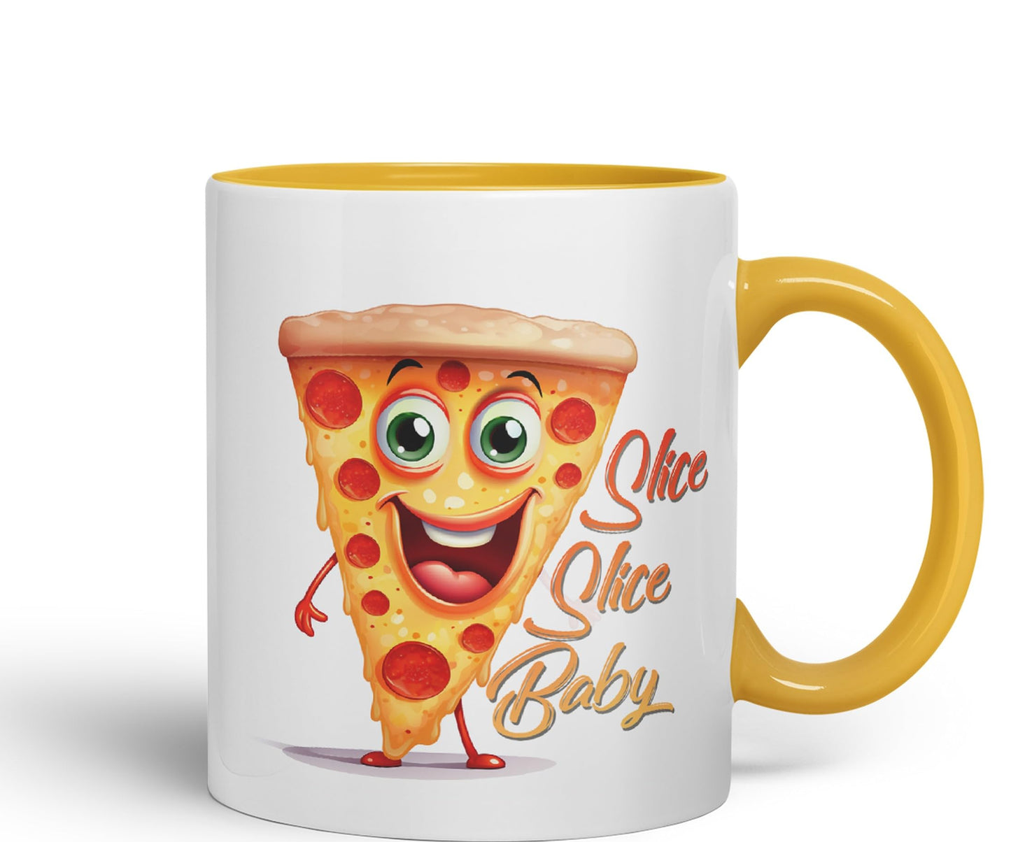 Slice Slice Baby Pizza Joke sarkasm Sarcastic Ceramic Coloured Mug Cup for Tea Coffee Hot Brew 330ml 11Oz Gift