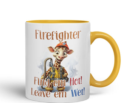 Firefighter Find em Hot! Leave em Wet! Joke sarkasm Sarcastic Ceramic Coloured Mug Cup for Tea Coffee Hot Brew 330ml 11Oz Gift