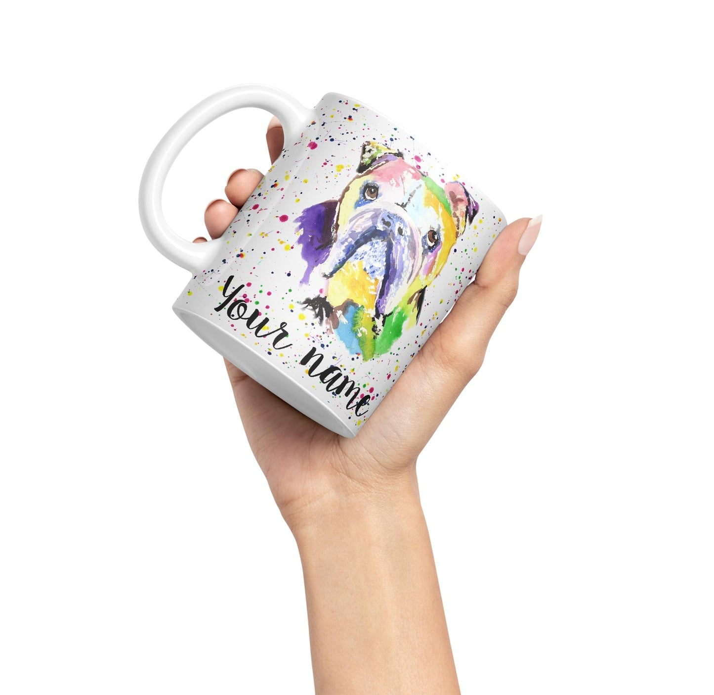 Vixar Personalised with Your Text Bully British Buldog Dog Pet Animal Watercolour Art Coloured Ceramic Mug Cup Gift 330ml 11oz Custom Work Office Tea Coffee