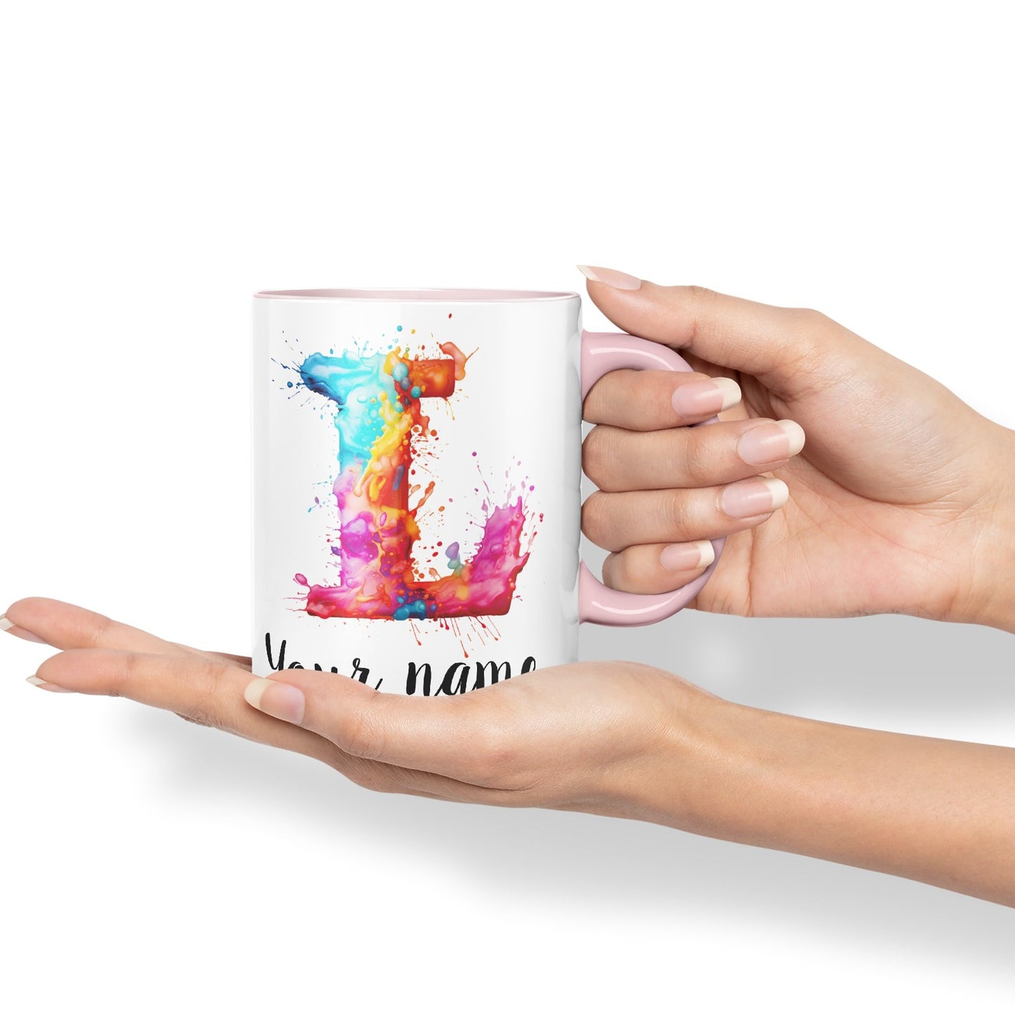 Personalised Letter L mug, Alphabet cusomized custom Letter L Monogram watercolour Ceramic Coloured Mug Cup for Tea Coffee Hot brew 330ml 11Oz Gift