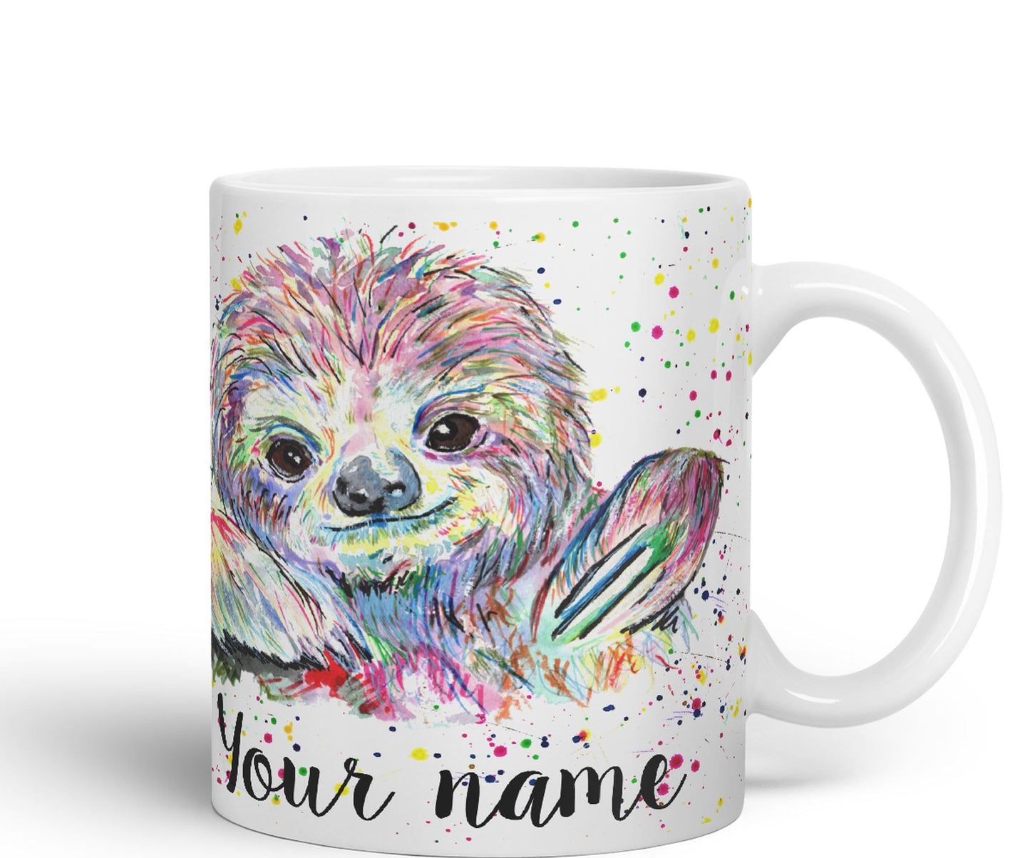 Vixar Personalised with Your Text Sloth Lazy Animals Watercolour Art Coloured Ceramic Mug Cup Gift 330ml 11oz Custom Work Office Tea Coffee (O1)