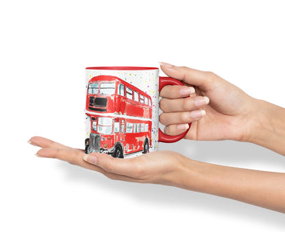 Vixar Bus Classic London Busses Red Watercolour Art Coloured Mug Cup Gift Birthday Work Office Tea Coffee