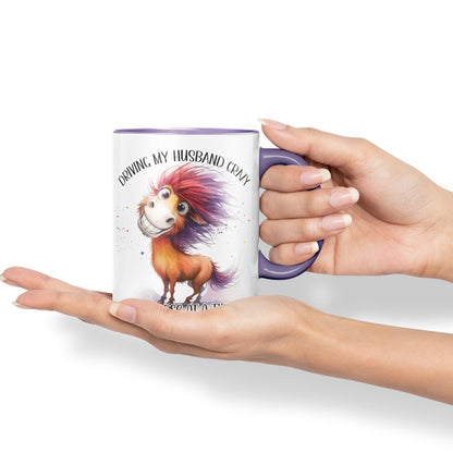 Driving My Husband Crazy, One Horse at at a Time Joke sarkasm Sarcastic Ceramic Coloured Mug Cup for Tea Coffee Hot Brew 330ml 11Oz Gift
