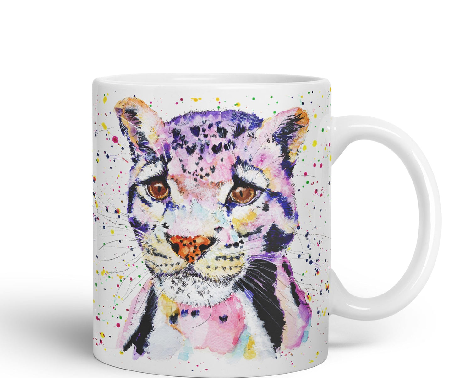 Leopart Big Cat Safari animals Watercolour Ceramic Coloured Mug Cup for Tea Coffee Hot brew 330ml 11Oz Gift