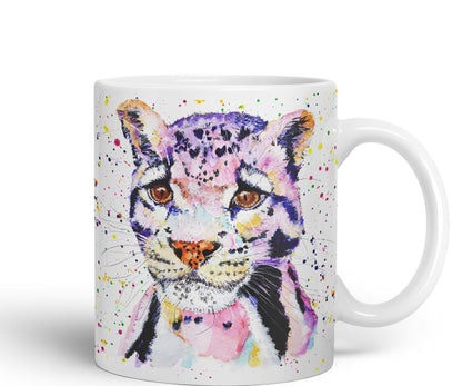 Leopart Big Cat Safari animals Watercolour Ceramic Coloured Mug Cup for Tea Coffee Hot brew 330ml 11Oz Gift