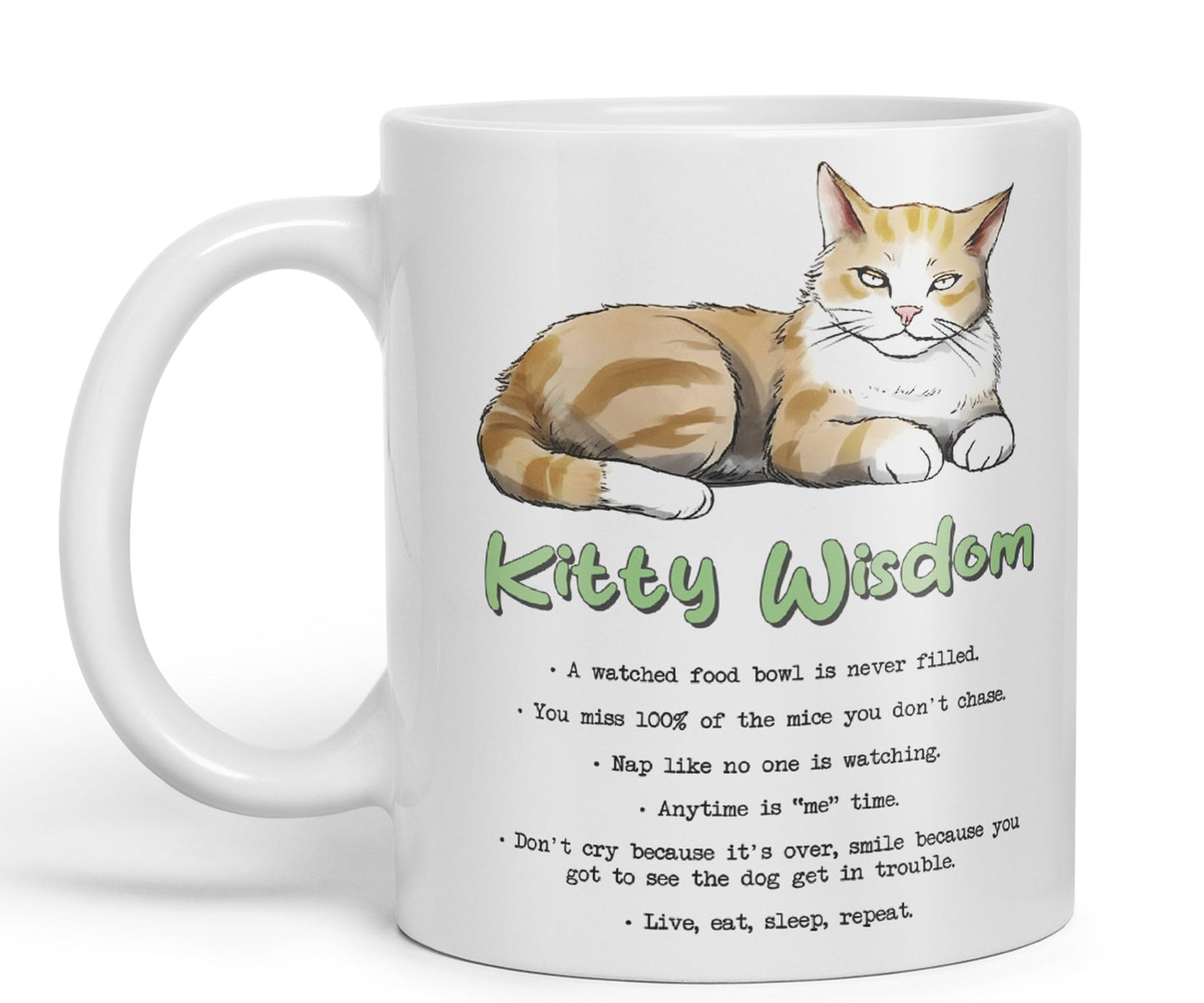 Kitty Wisdom a Watched Food… Live eat Sleep Repeat, cat Sarcastic Joke Ceramic Coloured Mug Cup for Tea Coffee Hot Brew 330ml 11Oz