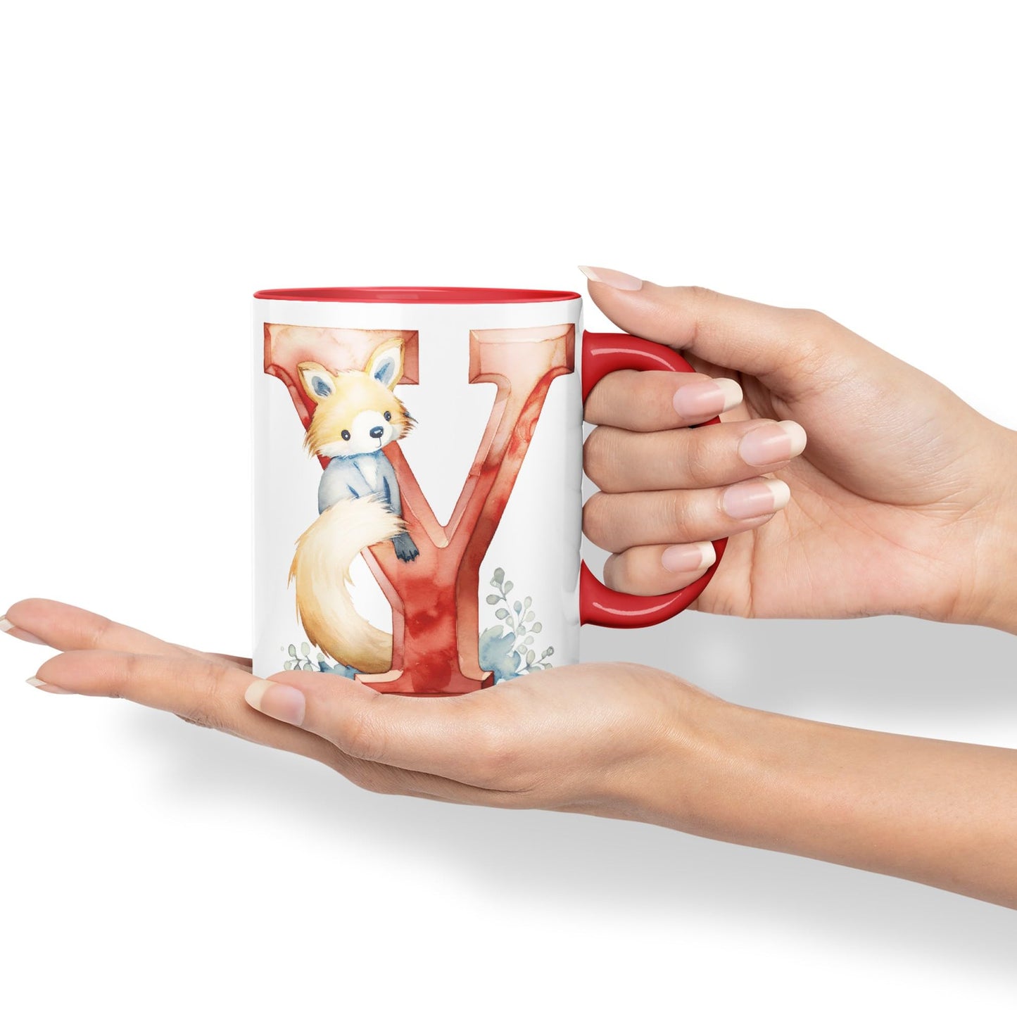 Letter Y mug, Animals Alphabet Letter Y Monogram animal for kids Ceramic Coloured Mug Cup for Tea Coffee Hot brew 330ml 11Oz Gift
