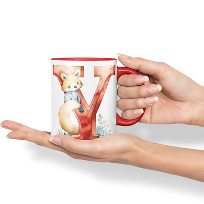 Letter Y mug, Animals Alphabet Letter Y Monogram animal for kids Ceramic Coloured Mug Cup for Tea Coffee Hot brew 330ml 11Oz Gift