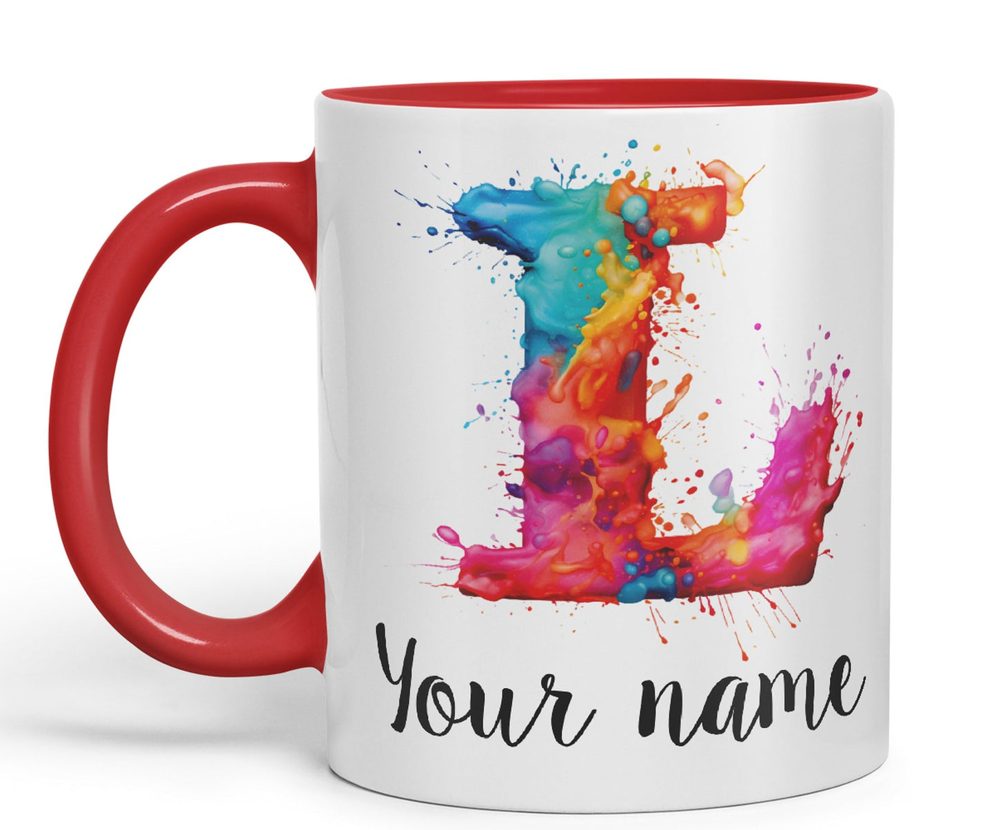 Personalised Letter L mug, Alphabet cusomized custom Letter L Monogram watercolour Ceramic Coloured Mug Cup for Tea Coffee Hot brew 330ml 11Oz Gift