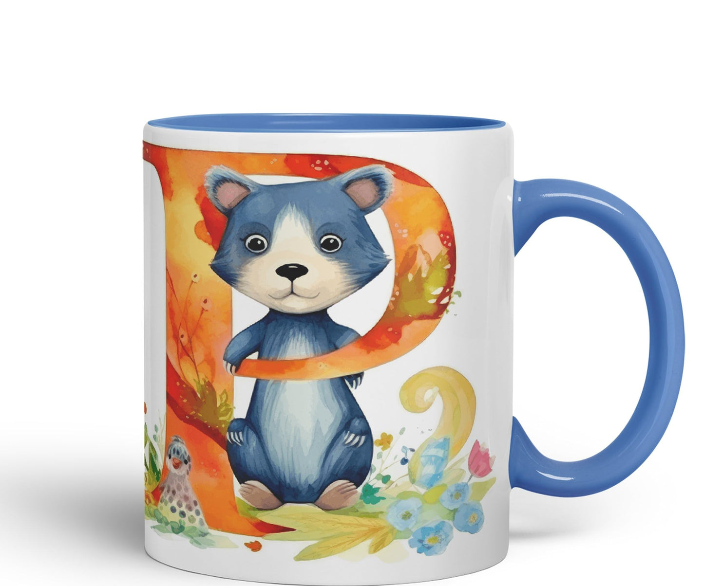Letter P mug, Animals Alphabet Letter P Monogram animal for kids Ceramic Coloured Mug Cup for Tea Coffee Hot brew 330ml 11Oz Gift